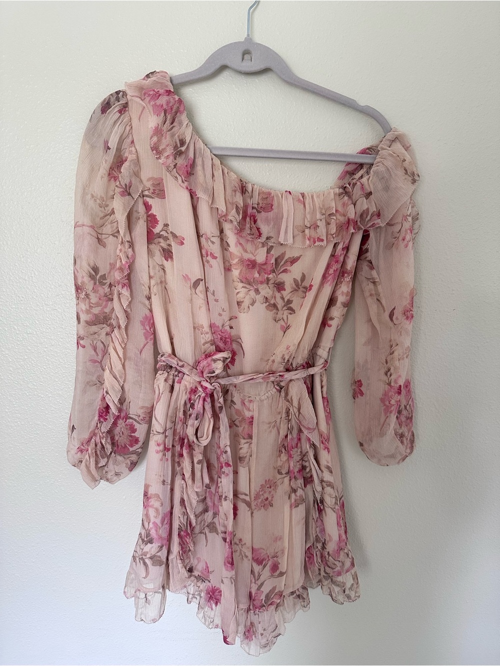 Zimmermann Silk Floral One-Shoulder Ruffle Romper